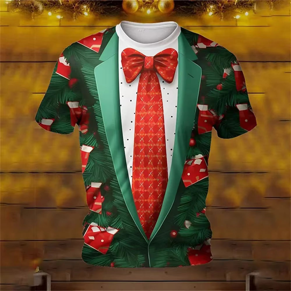 Fashion 3D Merry Christmas Print T-Shirt Santa Claus Christmas Pattern T-Shirt Men and Women Short Sleeve Neutral Top Clothing