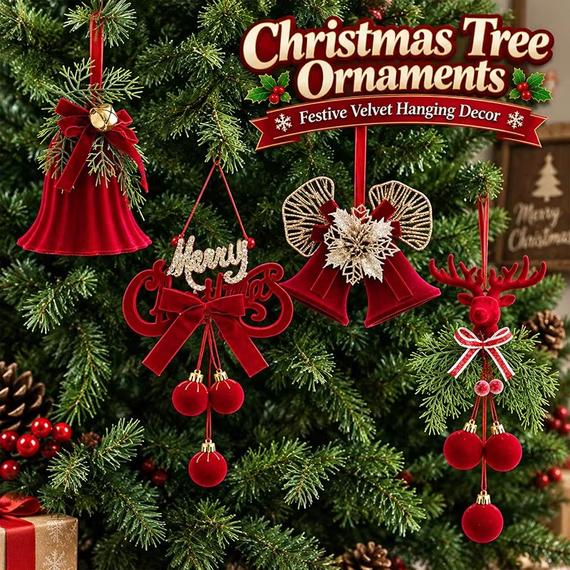 6PCS Luxury Red Velvet Christmas Balls Ornament Set