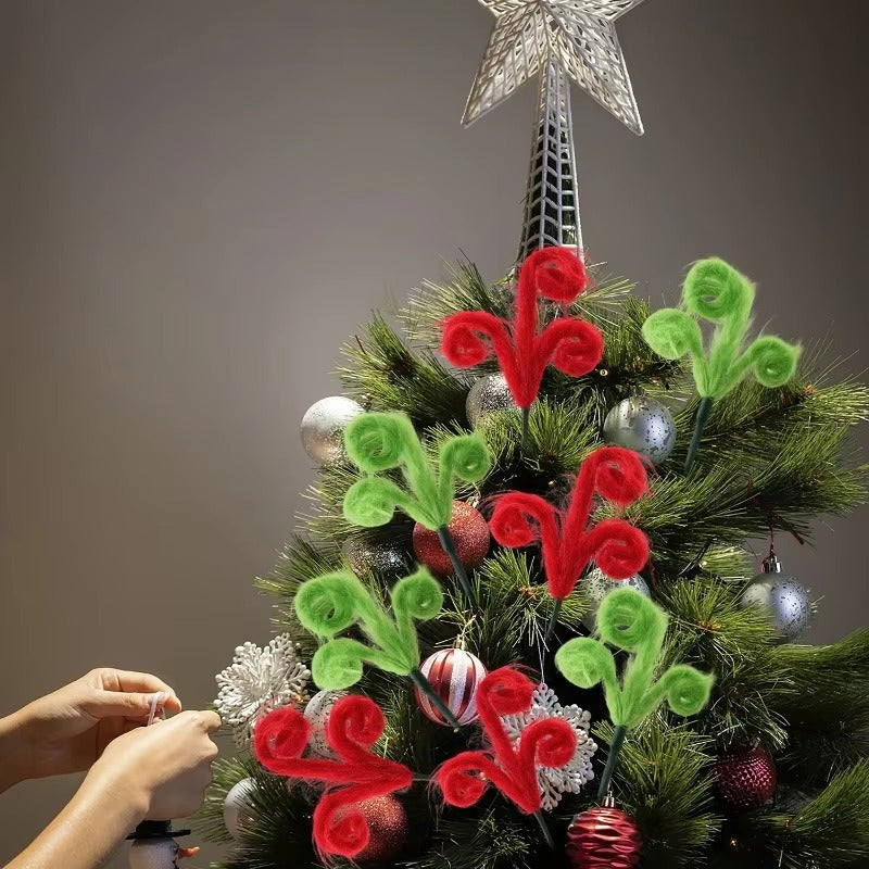 1/6x Green Red Furry Christmas Ornaments DIY Xmas Tree Large Simulated Branch Decor Home Festival Vase Wreath Decoration Supply