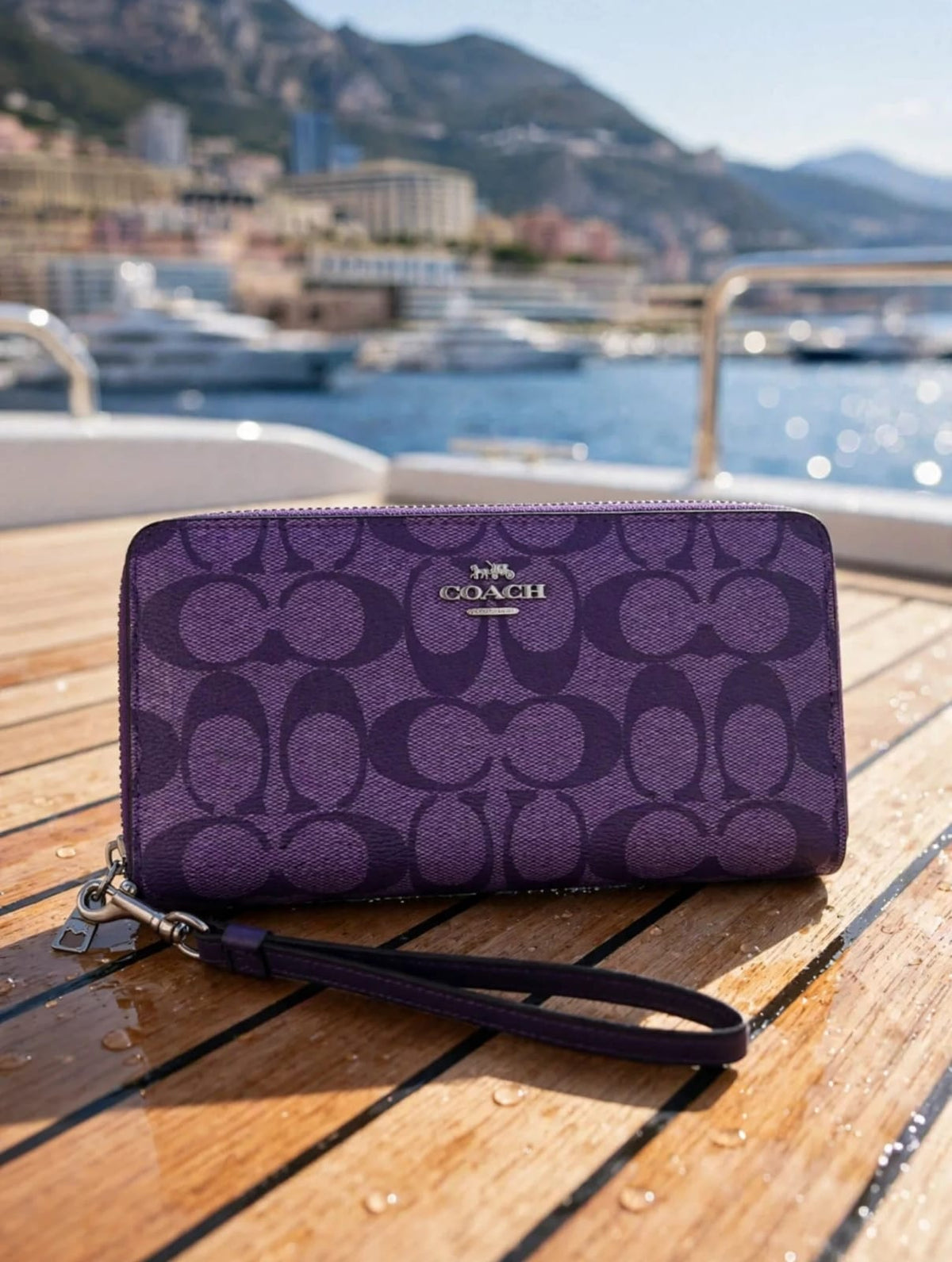 COACH New York Signature Long Zip Around Wallet Wristlet - Purple - Best Seller Edition | Premium Quality | 100% Authentic | Perfect Gift with Box
