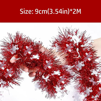 Red Snowflake Tinsel Garland for Christmas Tree and Fireplace - 2M