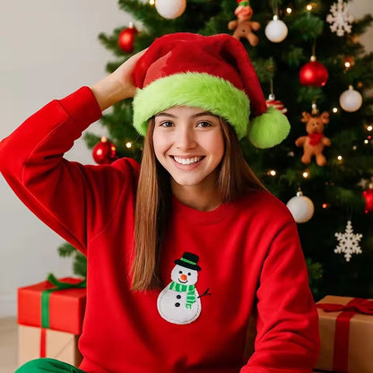 Christmas Hat Santa Hat with Green Fur Gloves for Women Men Animal Devil Xmas Green Monster Costume Party Supplies