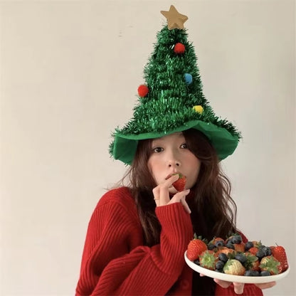 Ins Christmas Tree Hat New Year Decoration Xmas Headwear Cute Christmas Headband Party Costume Hats Christmas PhotoProp