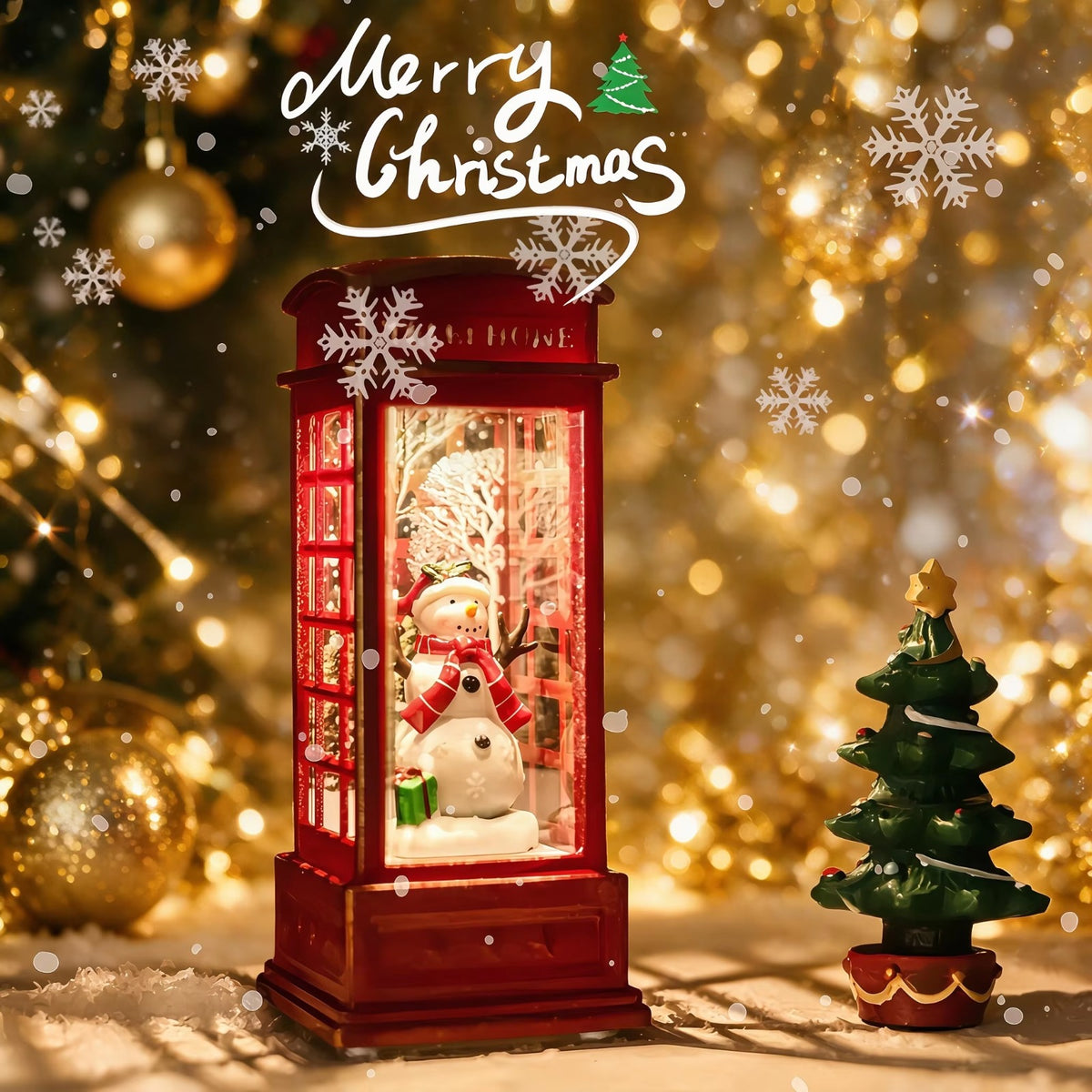 Christmas Telephone Lantern with Snowman & Tree