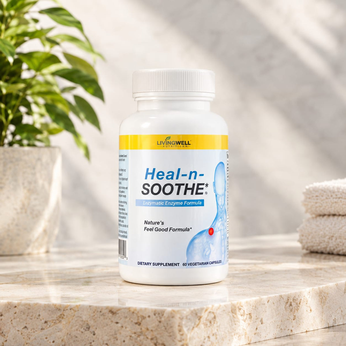 LivingWell Heal-n-Soothe - Enzymatic Enzyme Formula - Nature's Feel Good Formula - 60 Vegetarian Capsules