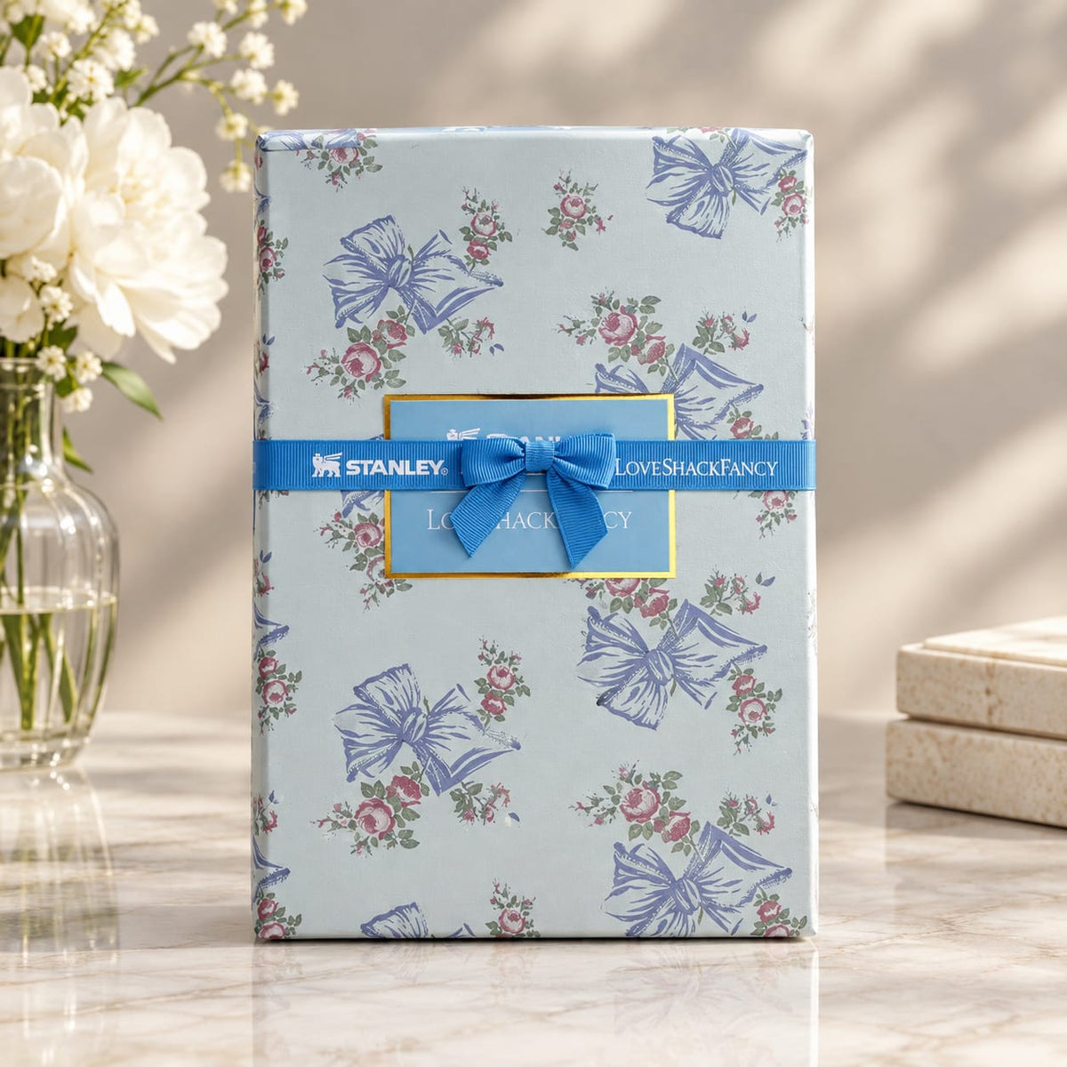 STANLEY x LoveShackFancy Holiday Quencher Tumbler - Limited Edition Floral Bow Print Gift Box