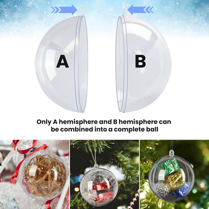 10PCS Clear Plastic Christmas Ball Ornaments - DIY Fillable Baubles
