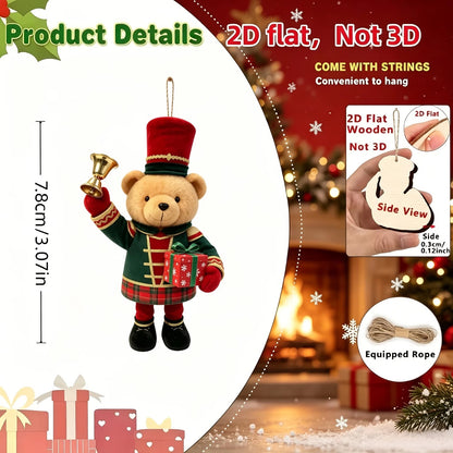 10PCS Christmas Teddy Bear 2D Flat Wooden Ornaments Set
