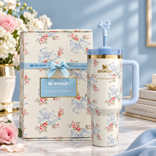 STANLEY x LoveShackFancy Holiday Quencher Tumbler - Limited Edition Floral Bow Print Gift Box
