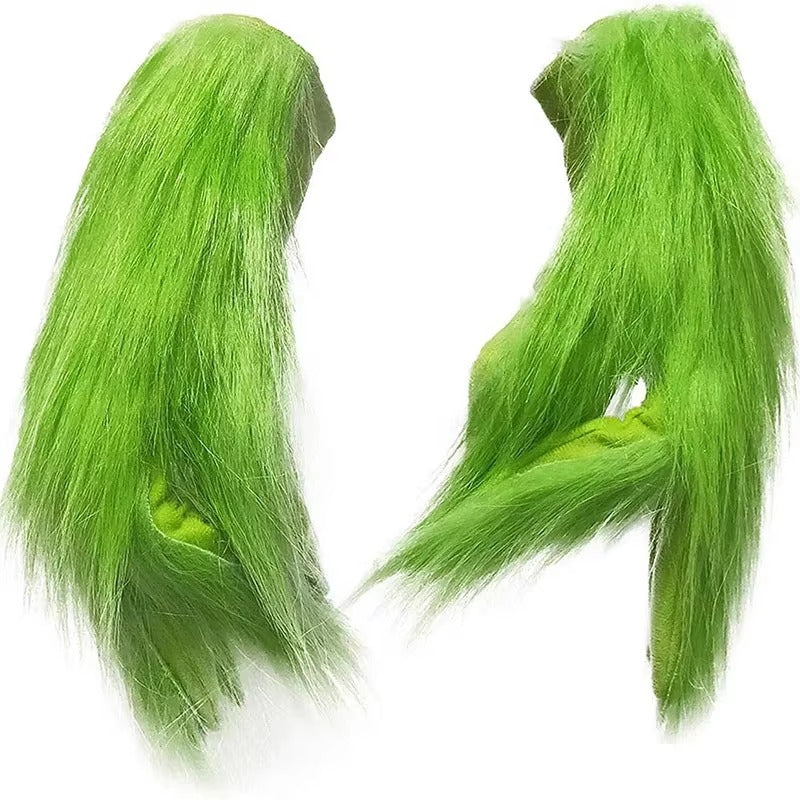 Christmas Hat Santa Hat with Green Fur Gloves for Women Men Animal Devil Xmas Green Monster Costume Party Supplies