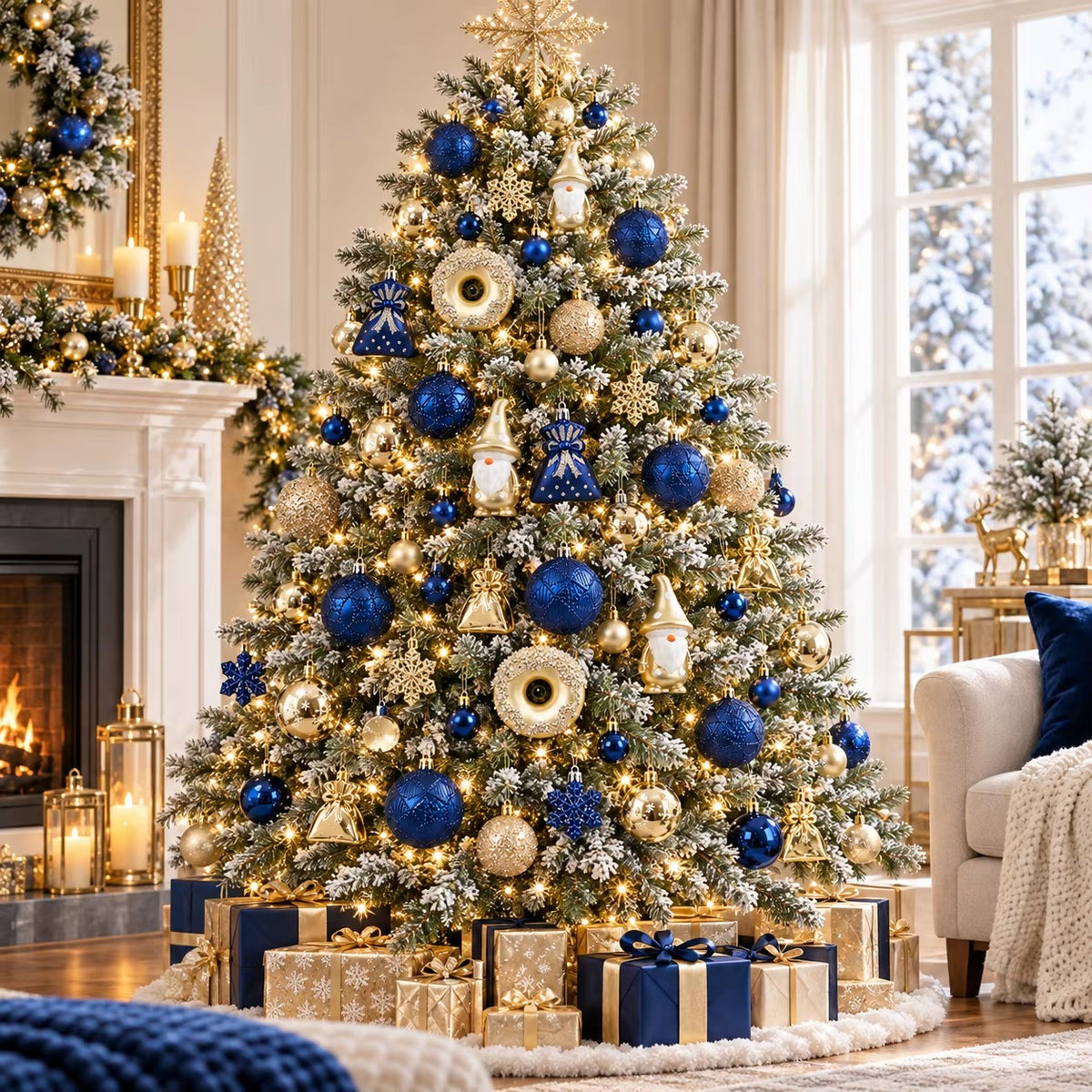 30PCS Royal Blue and Gold Christmas Ball Ornament Box Set
