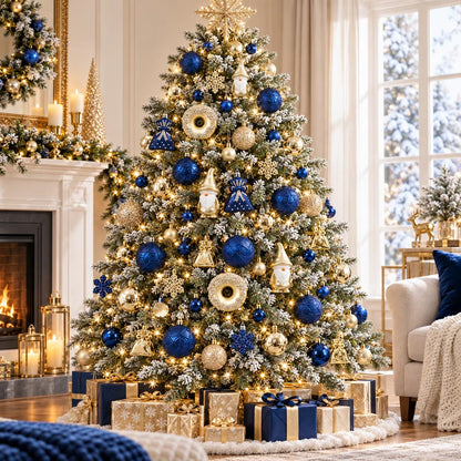 30PCS Royal Blue and Gold Christmas Ball Ornament Box Set