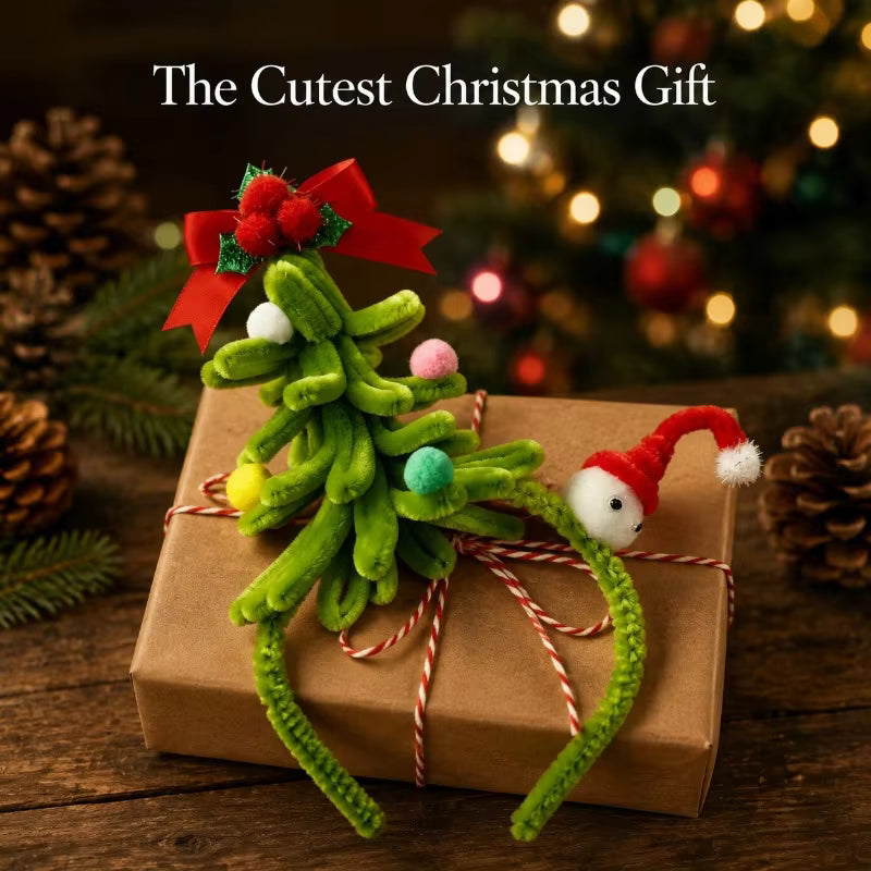 Christmas Headband Christmas Tree Pom Pom Red Bow Santa Hat Hair Accessory Festive Hairband Party Gift for Women Girls