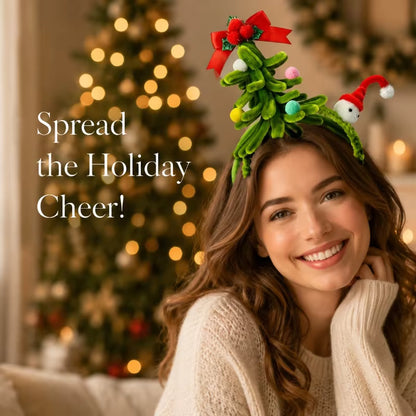 Christmas Headband Christmas Tree Pom Pom Red Bow Santa Hat Hair Accessory Festive Hairband Party Gift for Women Girls
