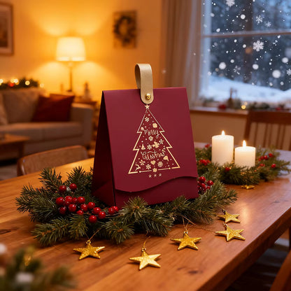 12PCS Christmas Gift Boxes with Leather Handles 'Christmas Tree' Pattern, Christmas Gift Wrapping, Christmas Party Gift Boxes