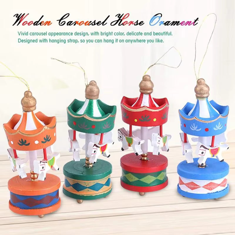 Mini Wooden Carousel Xmas Ornaments Creative Decorative Hanging Pendants for Christmas Tree Home Party Holiday Decor