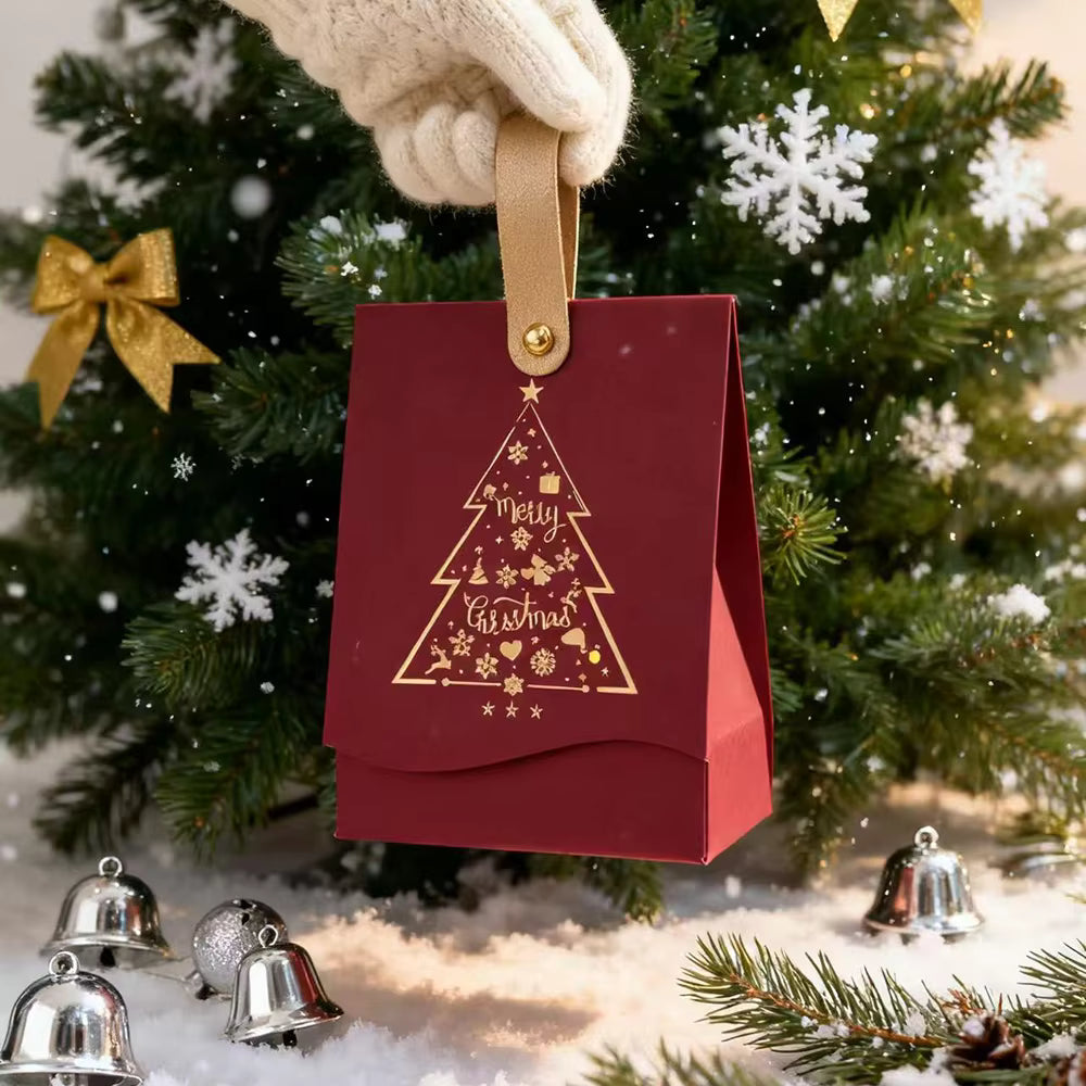 12PCS Christmas Gift Boxes with Leather Handles 'Christmas Tree' Pattern, Christmas Gift Wrapping, Christmas Party Gift Boxes
