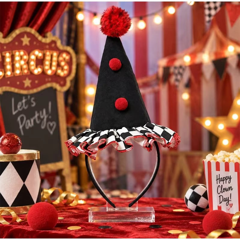 Plush Party Clown Christmas Hat Classic Polka Dot Plaid Joker Colorful Hairband Lace Carnival Hat Role-playing Props Decoration