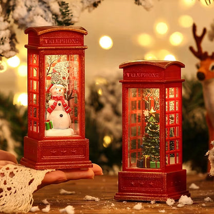 Christmas Telephone Lantern with Snowman & Tree