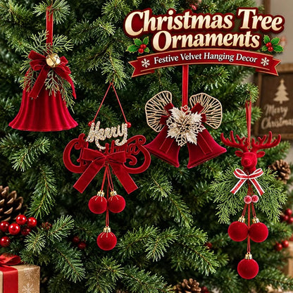 6PCS Luxury Red Velvet Christmas Balls Ornament Set