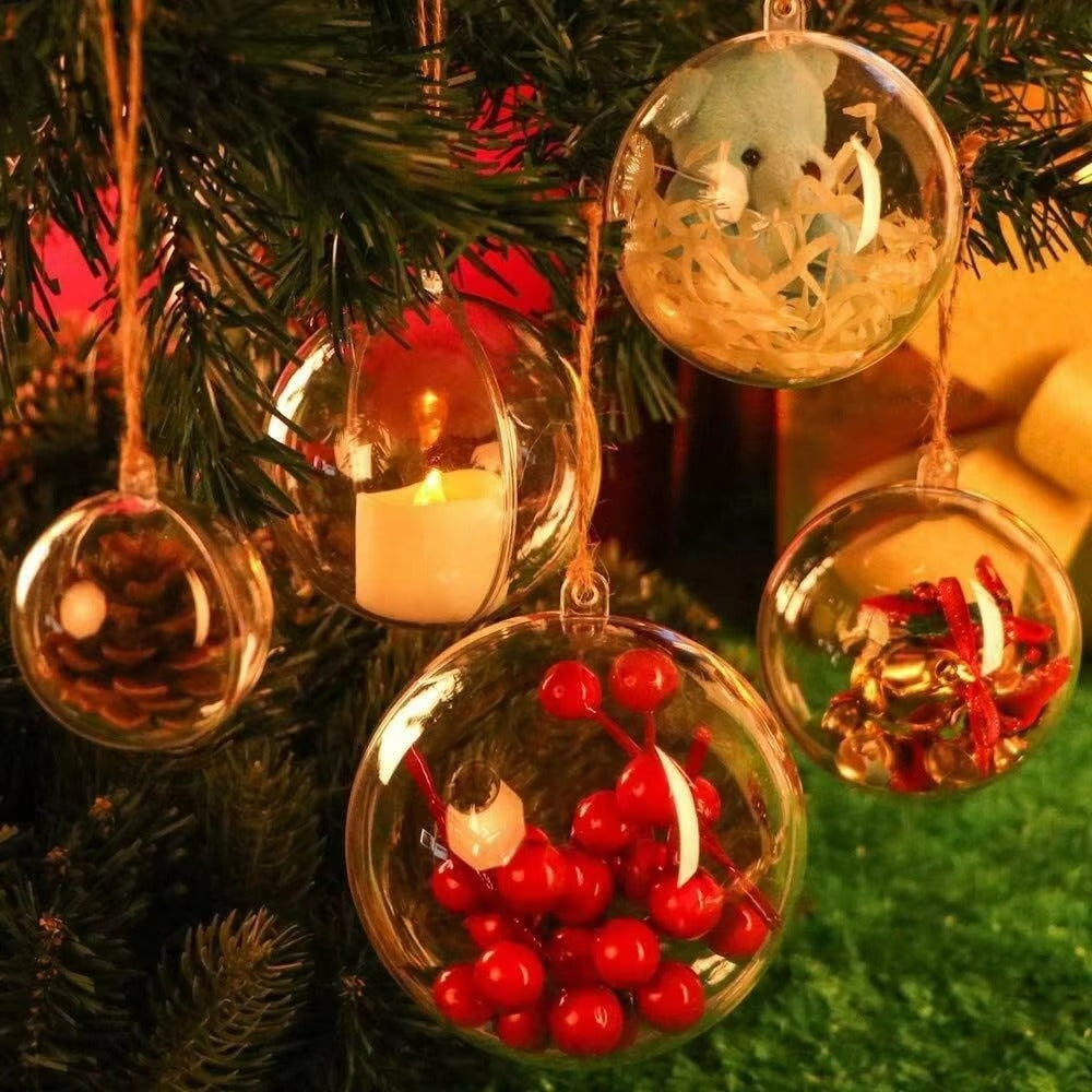 10PCS Clear Plastic Christmas Ball Ornaments - DIY Fillable Baubles