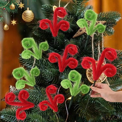 1/6x Green Red Furry Christmas Ornaments DIY Xmas Tree Large Simulated Branch Decor Home Festival Vase Wreath Decoration Supply