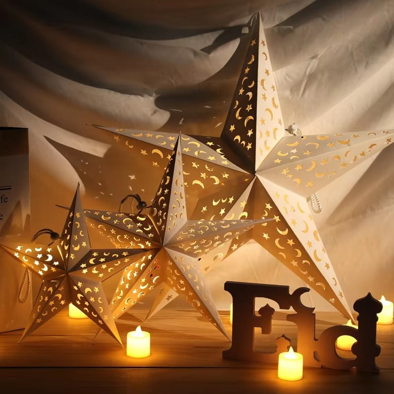 3PCS Paper Star Lantern Lights - Ramadan Eid and Christmas Decor