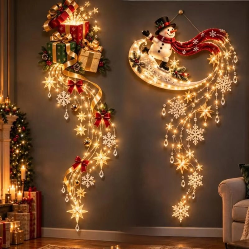 Christmas LED Wall Light Hanging Ornament Xmas Santa Reindeer Snowman Gift Home Party Decoration