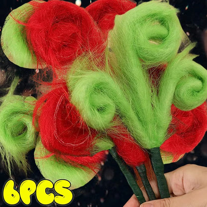 1/6x Green Red Furry Christmas Ornaments DIY Xmas Tree Large Simulated Branch Decor Home Festival Vase Wreath Decoration Supply