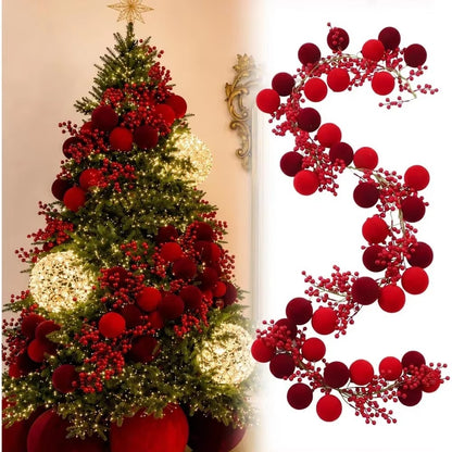 Christmas Red Velvet Ball Garland with Berries