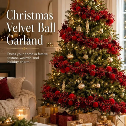 Christmas Red Velvet Ball Garland with Berries