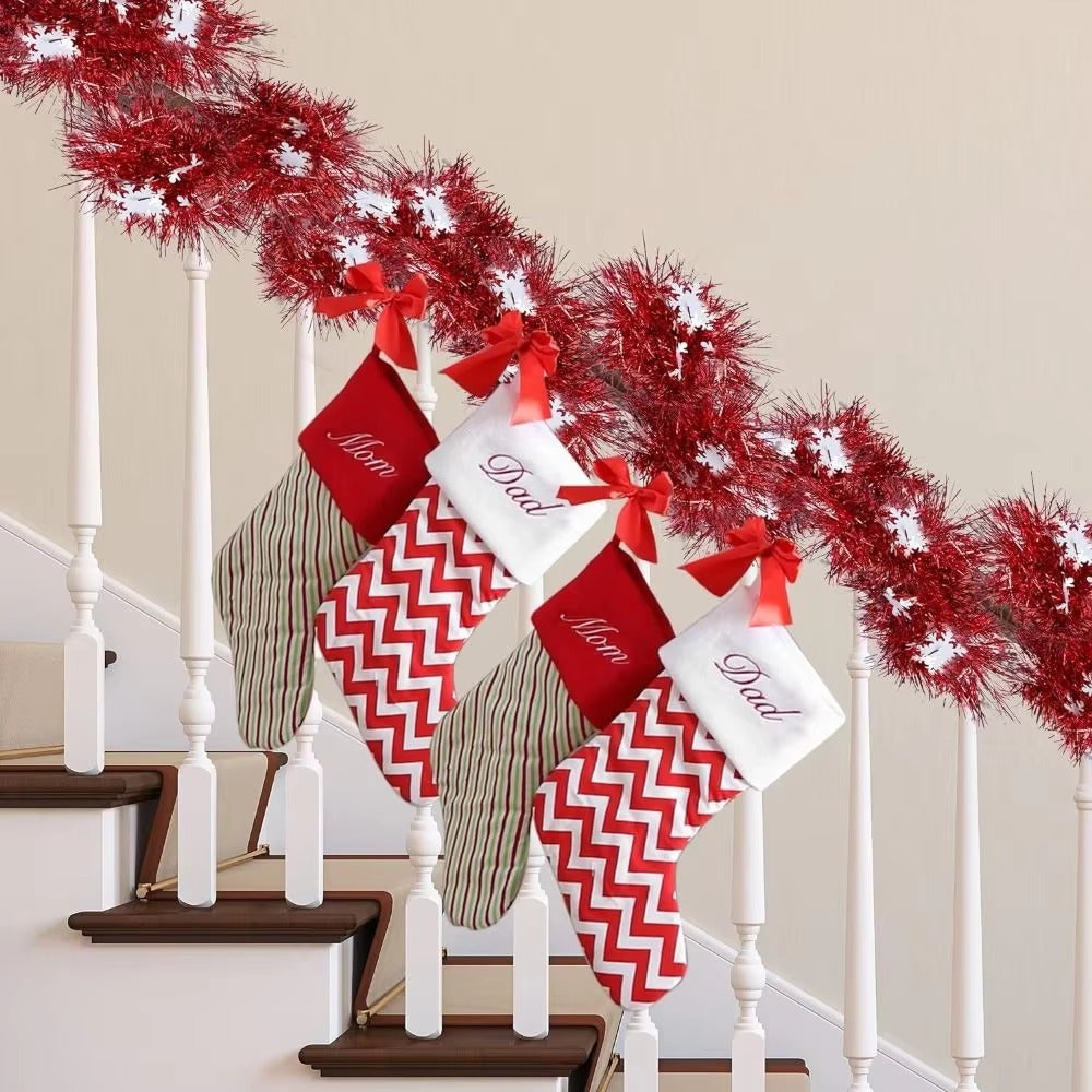 Red Snowflake Tinsel Garland for Christmas Tree and Fireplace - 2M
