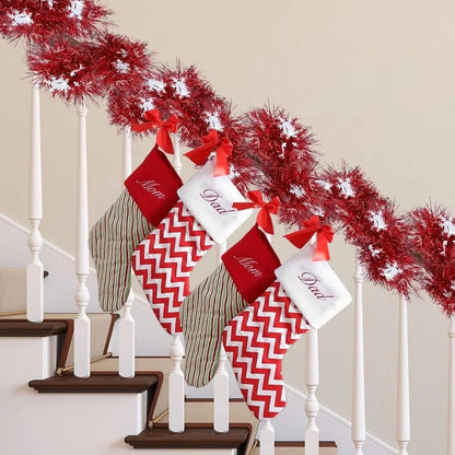 Red Snowflake Tinsel Garland for Christmas Tree and Fireplace - 2M
