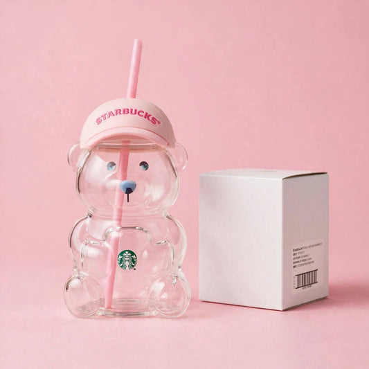 Starbucks Bearista Bear Glass Cup - Pink Edition - 16oz - Strawberry Coquette Collection - Double Wall Glass with Pink Straw
